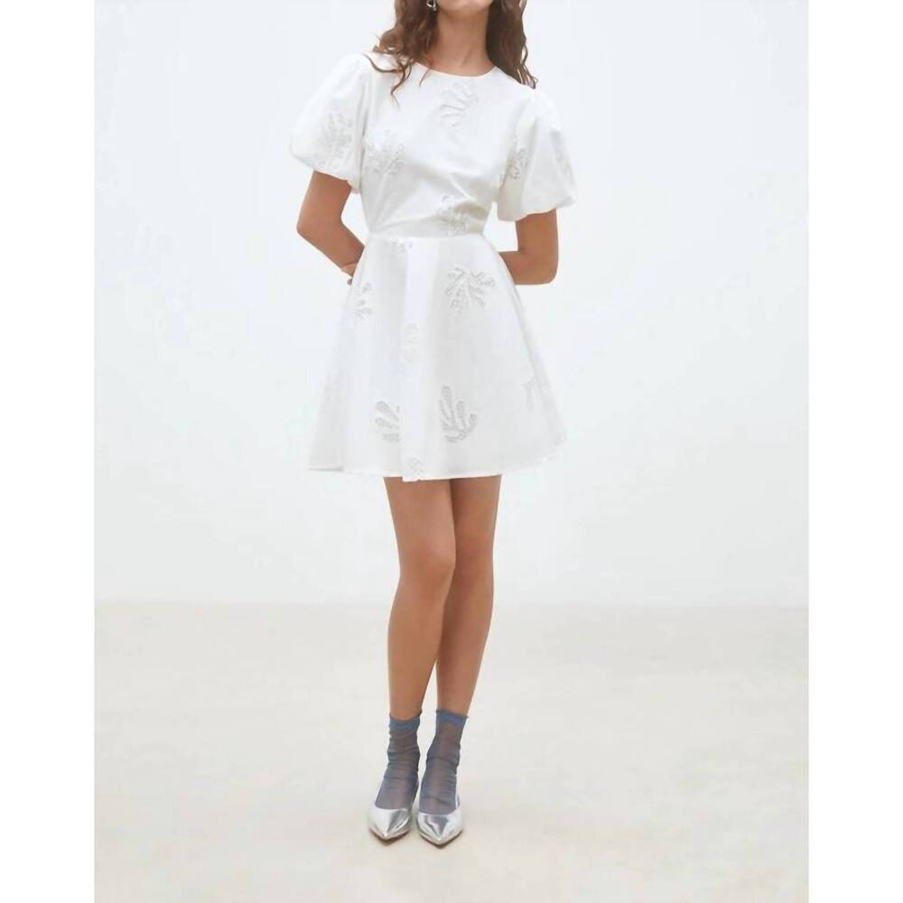 NEW SUNCOO celest short embroidered poplin dress in off white